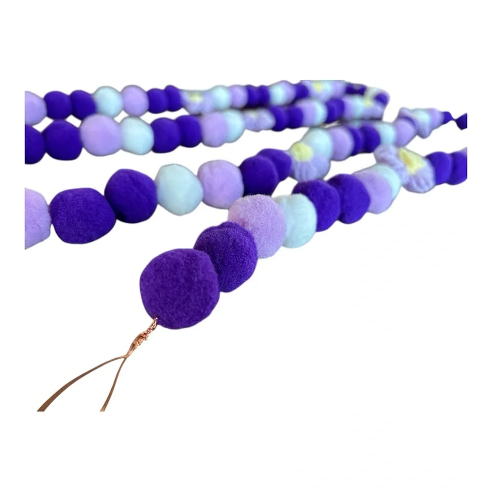 10 ft Valentine's Day Purple Light Purple Floral Pom Pom Garland Handmade Wire